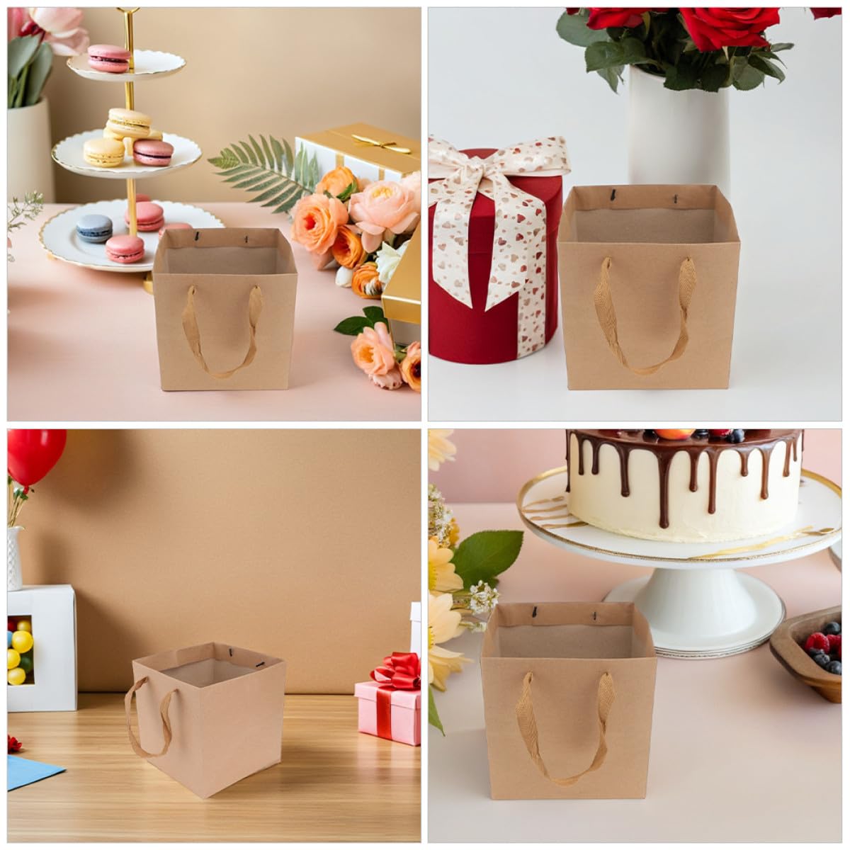 MAGICLULU Sacchetti Kraft con Manici Quadrati 25x25x25 Cm, Borsa da Asporto Resistente in Carta Kraft Marrone, Confezione Regalo Floreale e Packaging per Fiori, Set da 10 Pezzi per Fioristi