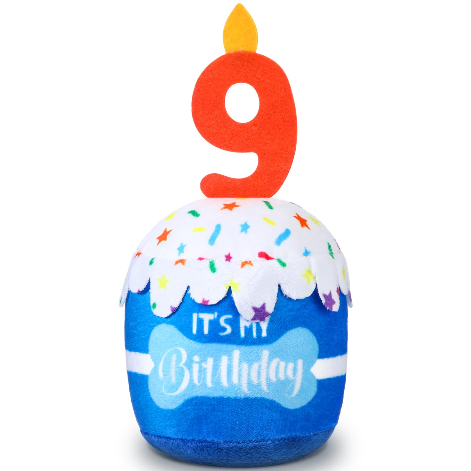 Dansydaisy Dog 9th Birthday Cake Toy Accessories for Girl Boy Gifts, Blue Squeaky Plush Toy for Dog Birthday Party Decor Favor for Large, Medium and Small Dogs