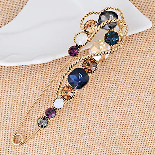 Image of 4.1 inch Vintage Rhinestone Crystal Flower Large Safety Pins Brooch Cardigan Scarf Sweater