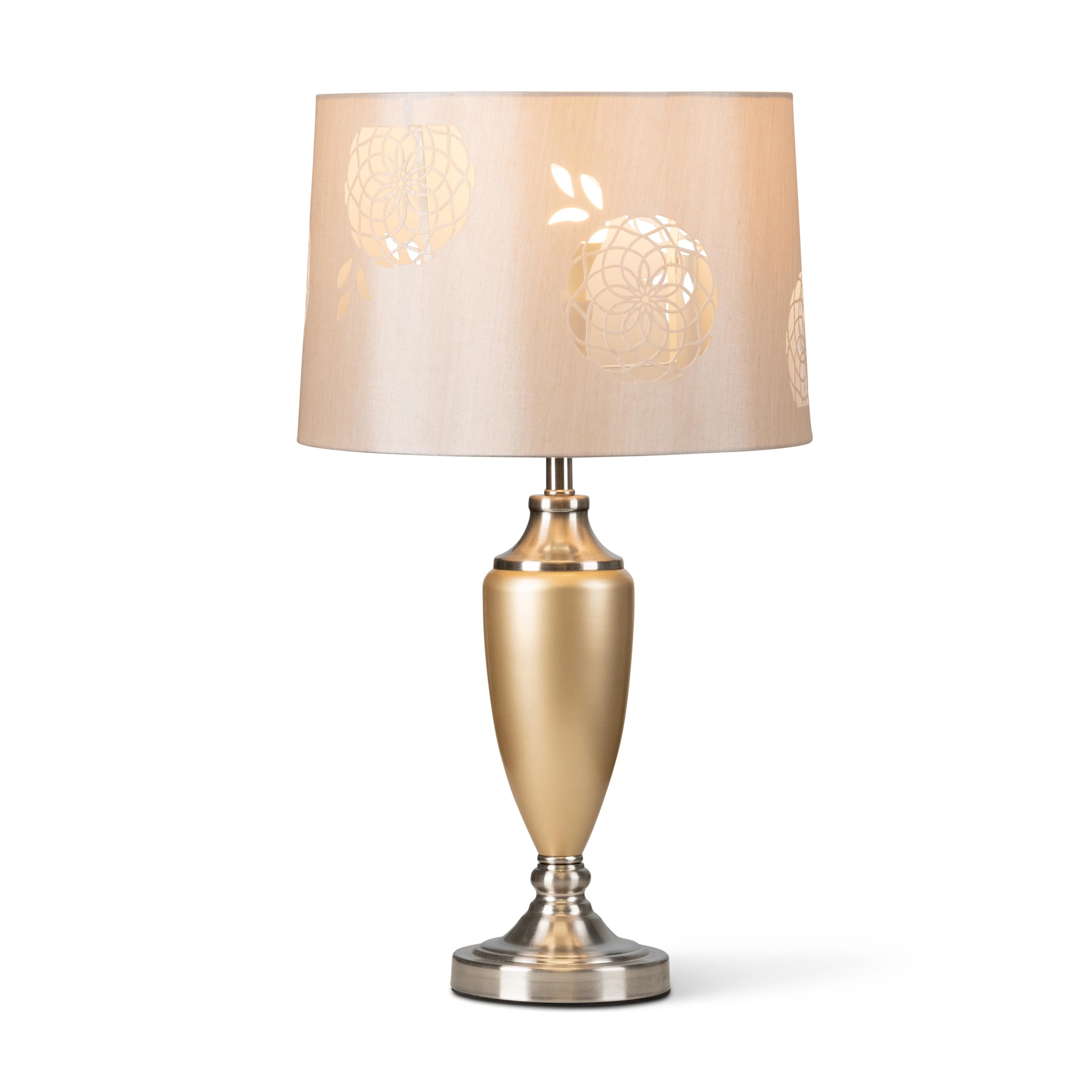 Lighting Supermarket Various Malham Large Classic Ceramic Table Lamp With Lacy Bloom Stencil Shade - Champagne Gold And Satin Silver