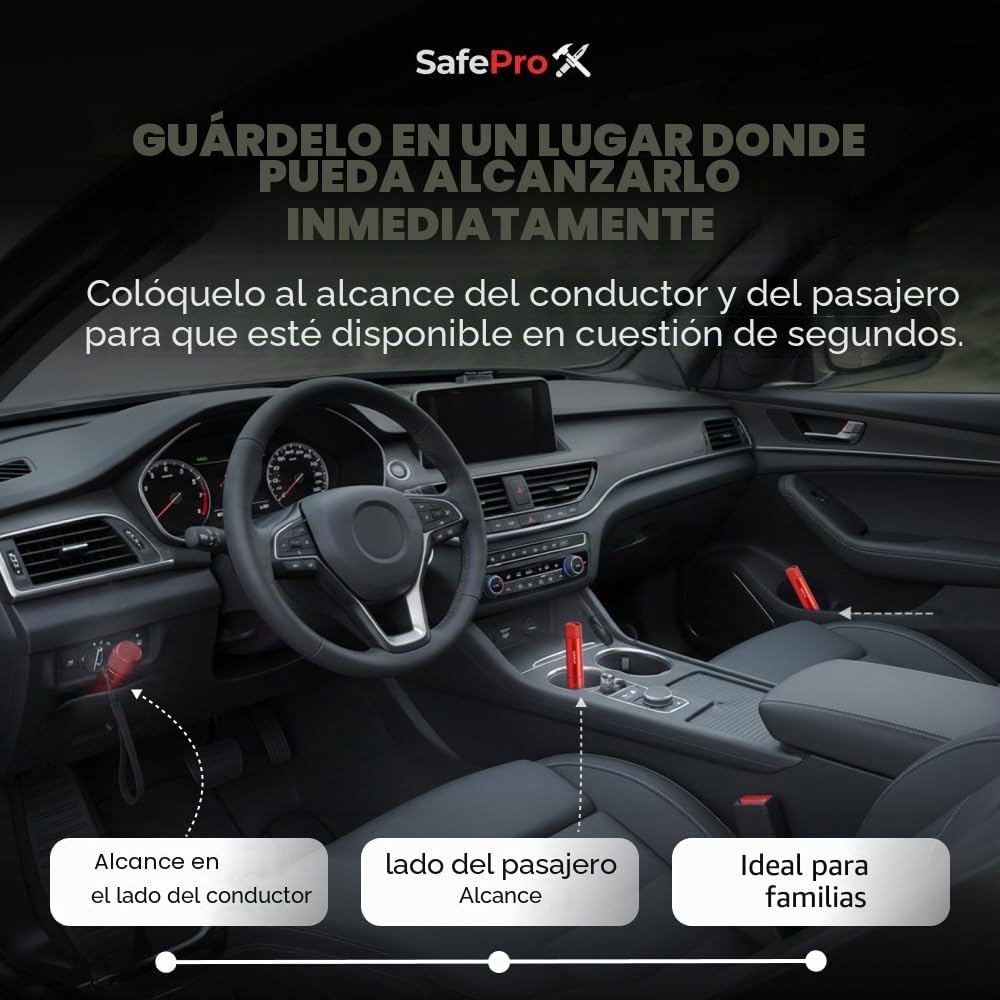Herramienta de Escape de Emergencia SafePro X, Rompevidrios y Cortador de Cinturón de Seguridad, Herramienta Esencial de Seguridad Automotriz y Rescate de Emergencia. (Paquete de 2) (Paquete de 2)