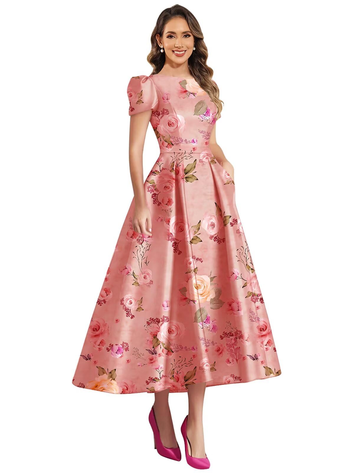 Mollyevers Formal Satin Mother of The Bride Dresses for Women Tea Length A Line Wedding Guest Dress with