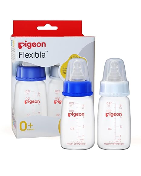 Pigeon Peristaltic Baby Nursing/Feeding Bottle KPP Nipple S,For 0+ Month Babies,BPA Free,BPS Free,Square Base,Blue and White,200 ml,Pack of 2