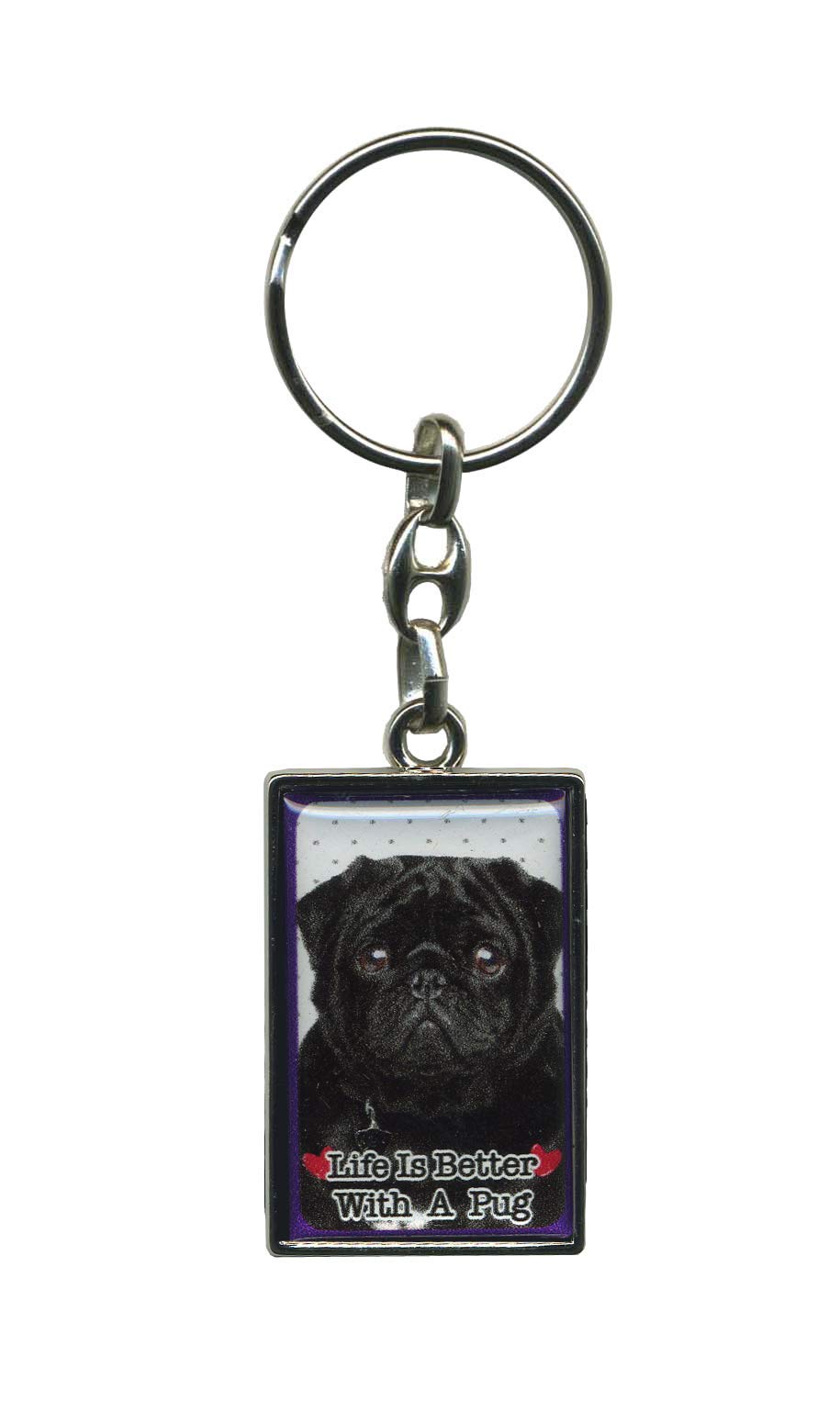 Metal Keyring - Life Is Better With A Dog (Pug (Black))