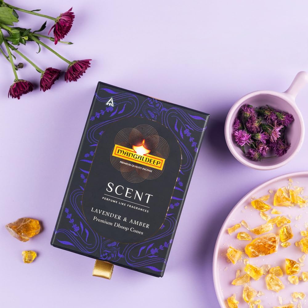 Scent Premium Bambooless Dhoop Cones - with Lavender and Amber fragrances (40 cones)