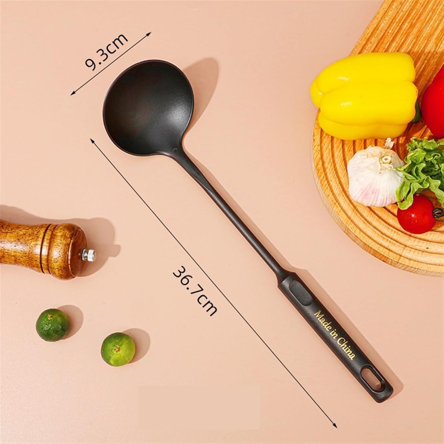 Utensilios de Cocina, Juego de cucharas for Sopa, cucharón de plástico, Color Negro, for Servir Sopa, Utensilios fáciles de Limpiar.