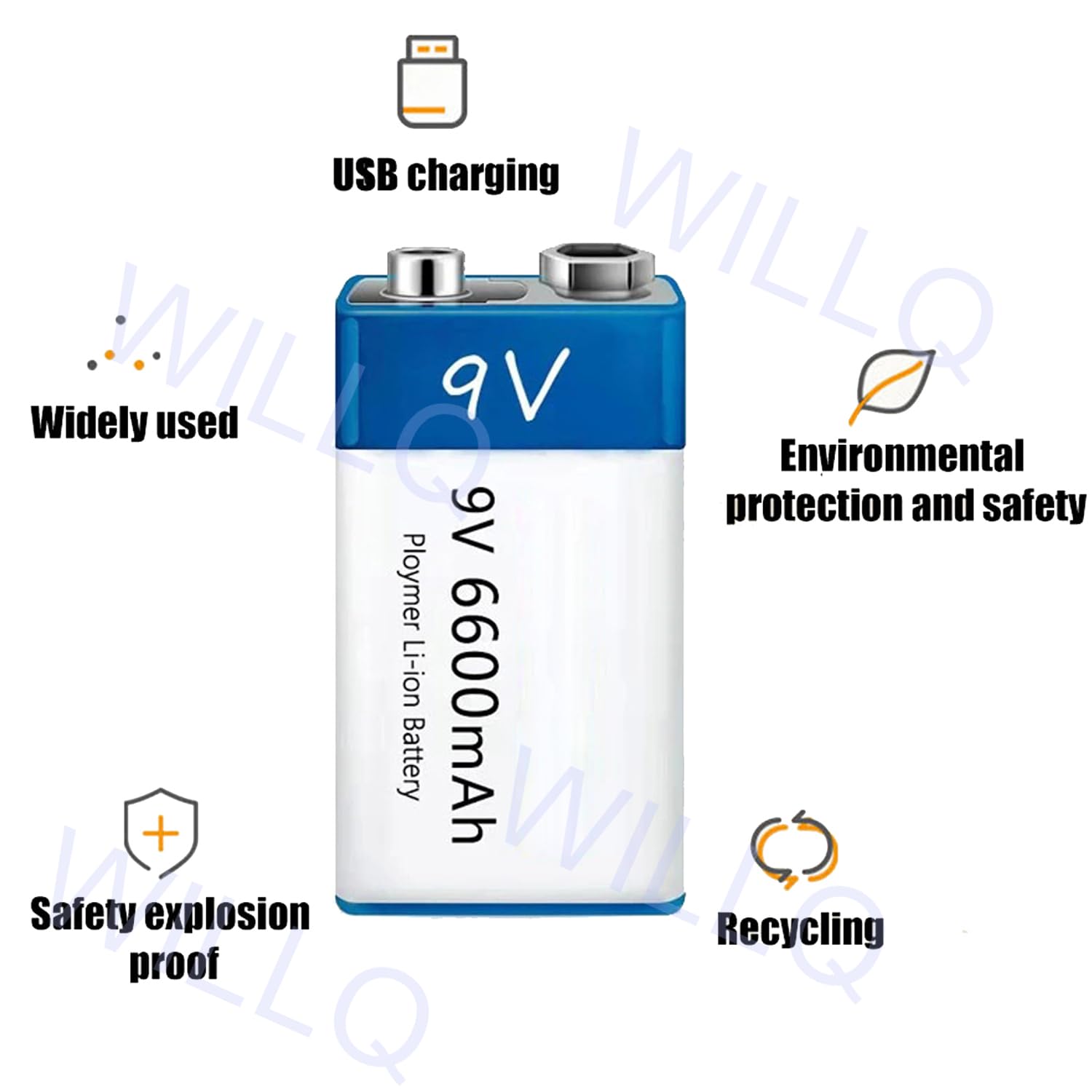 Batería de Iones de Litio Recargable por USB de 9 V, Tipo Cuadrado, batería de Litio de 9 voltios, batería de Repuesto de 6600 mAh y 6800 mAh, 2 Paquetes/3 Paquetes,9v6600mah 3pcs