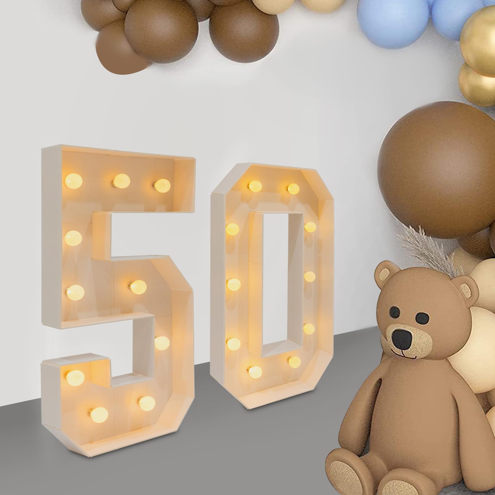 Letra luminosa, número luminoso gigante, número de luces de cumpleaños para iluminar 20 bombillas 2000-3000 K, funciona con pilas, para cumpleaños, fiestas, decoración de fondo (50)