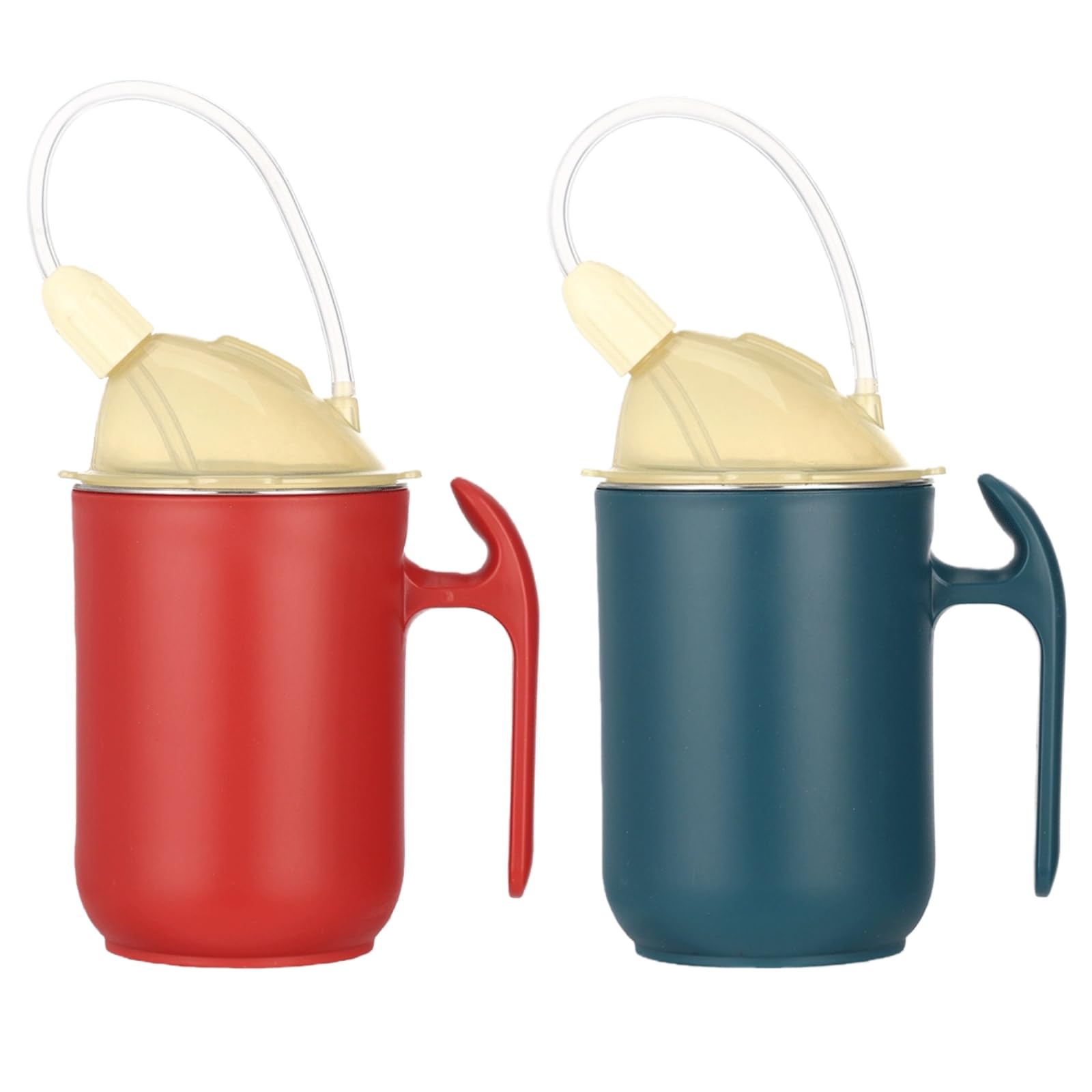2 Stk. Trinklernbecher, 13,5 fl oz Becher mit Trinkhalm und zwei Deckeln, auslaufsicher, für Unterstützung durch Betreuungsperson, leicht und robust, Dunkelrot und Dunkelblau