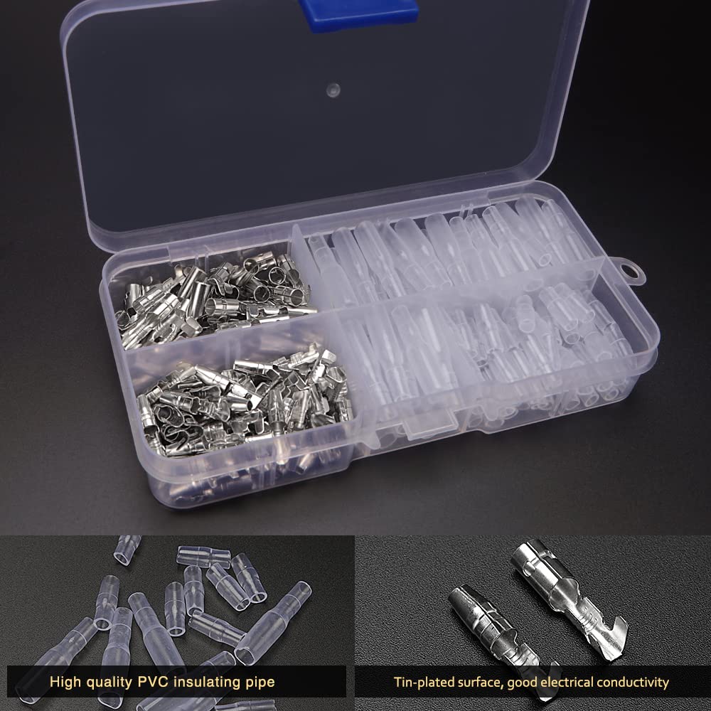 YIXISI 200 Piezas 3.9 mm Kit de Conectores de Bala de Bullet de Latón Terminales de Cable Macho y Hembra Conector con Cubierta de Aislamiento, para Automóviles, Barcos, Instrumentos Eléctricos, Plata