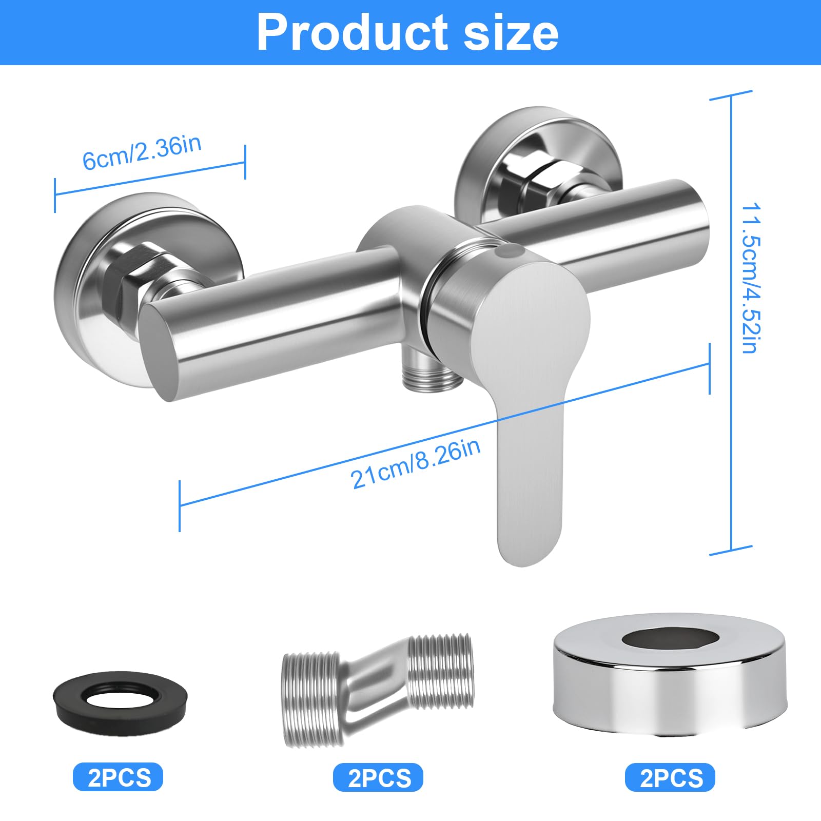 Grifo de ducha monomando, grifo de ducha para ducha, montaje en pared, grifo de ducha de pared para baño, grifo de bañera de acero inoxidable 304, G ½ salida de agua hacia abajo