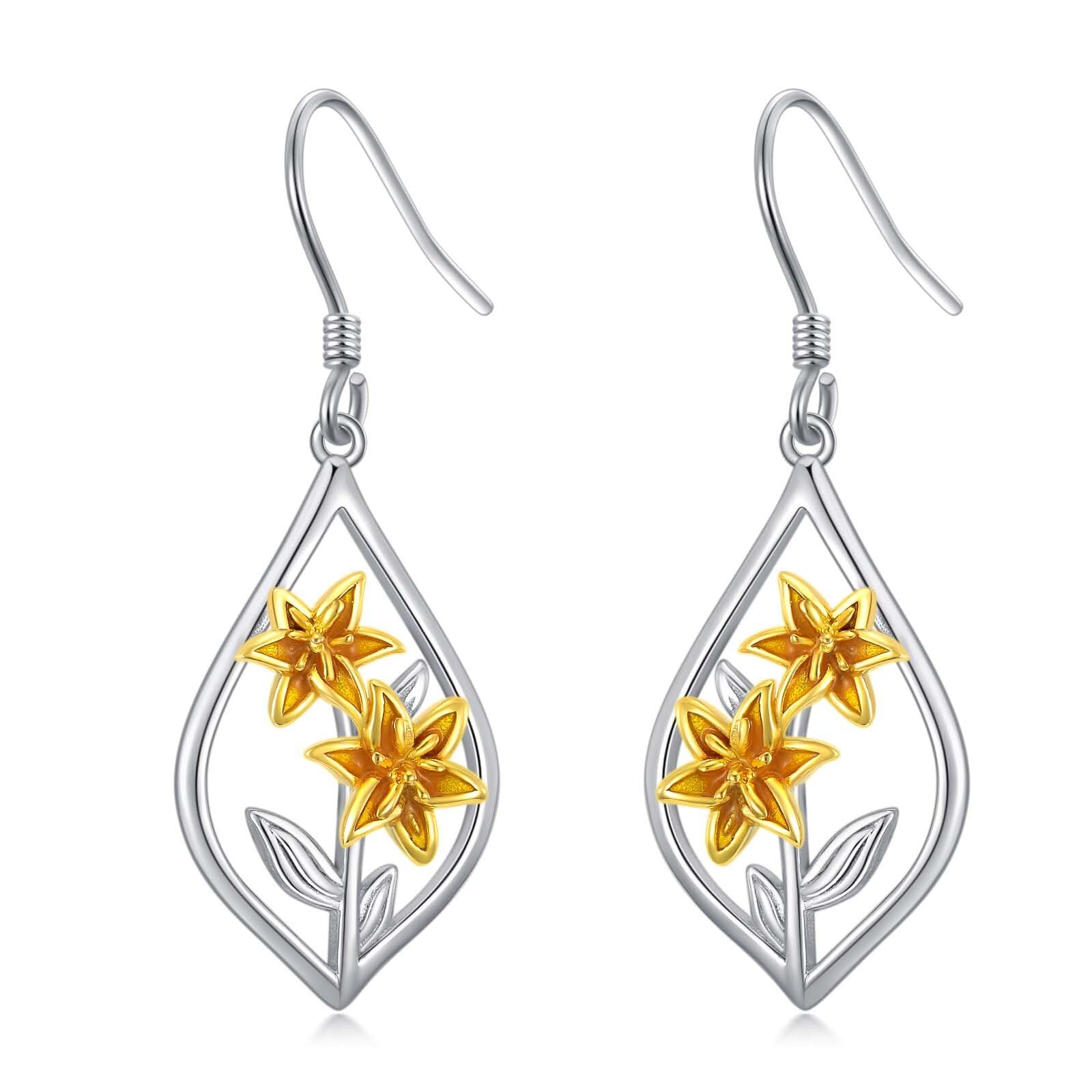 Scottish Thistle/Sunflower/Violet/Daffodil/Orchid Earrings Sterling Silver Flower Dangle Dangling Drop Boho Earrings Jewelry Gifts for Women