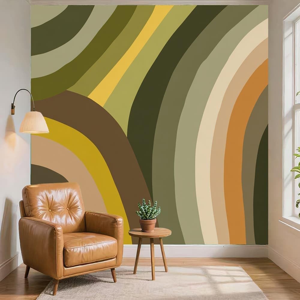 Sypialnia Tapeta 450 x 315 cm oliwkowa zieleń fototapeta z włókniny moda dekoracja ścienna XXL plakat ścienny w paski tęczy abstrakcyjny gigantyczny papier ścienny salon pokój dziecięcy