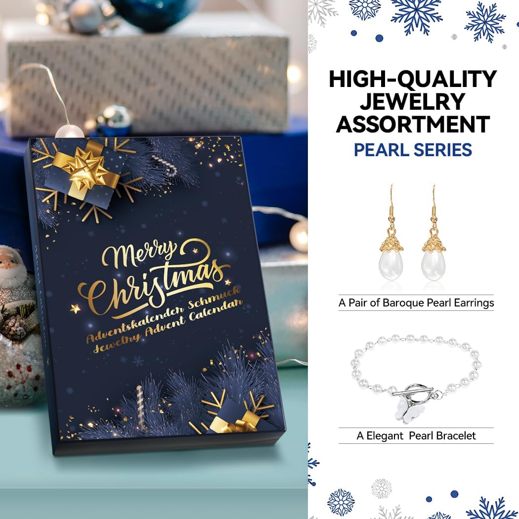 Jewelry Advent Calendar 2024 for Adults with Charm Bracelets Necklace Earrings Rings Countdown 24 Days to Christmas Calendar Xmas Gifts for Daughter Wife Mom Women
