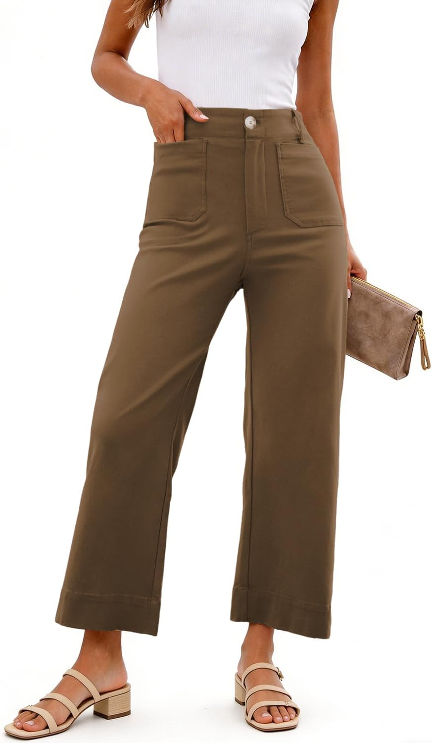Shy Velvet Women's Crop Wide Leg Pants High Waisted Stretchy Comfort Fabric Capri Pants for Women