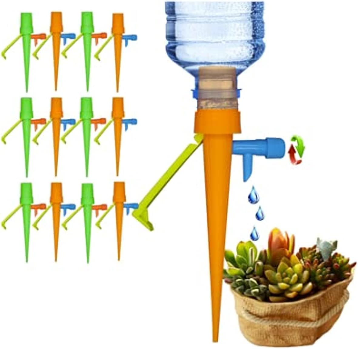 HSJX Automatic Self Watering Drip Devices with Slow Release Control Valve Switch and Spikes for Outdoor Indoor Plants (12 Pieces )