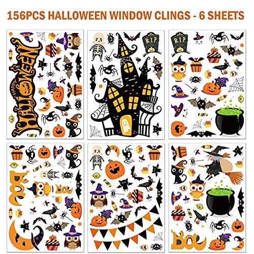 156pcs Halloween Decorations Window Clings, Halloween Window Clings for Kids - Double-Side Halloween Windows Decals for Party Decorations
