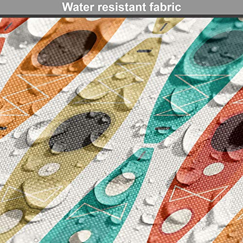 Image of Lunarable Kayak Fabric by The Yard, Repeating Pattern of Kayaks Colorful River Boats with Simplistic Geometric Motifs, Decorative Fabric for Upholstery and Home Accents, 2 Yards, Vermilion Teal