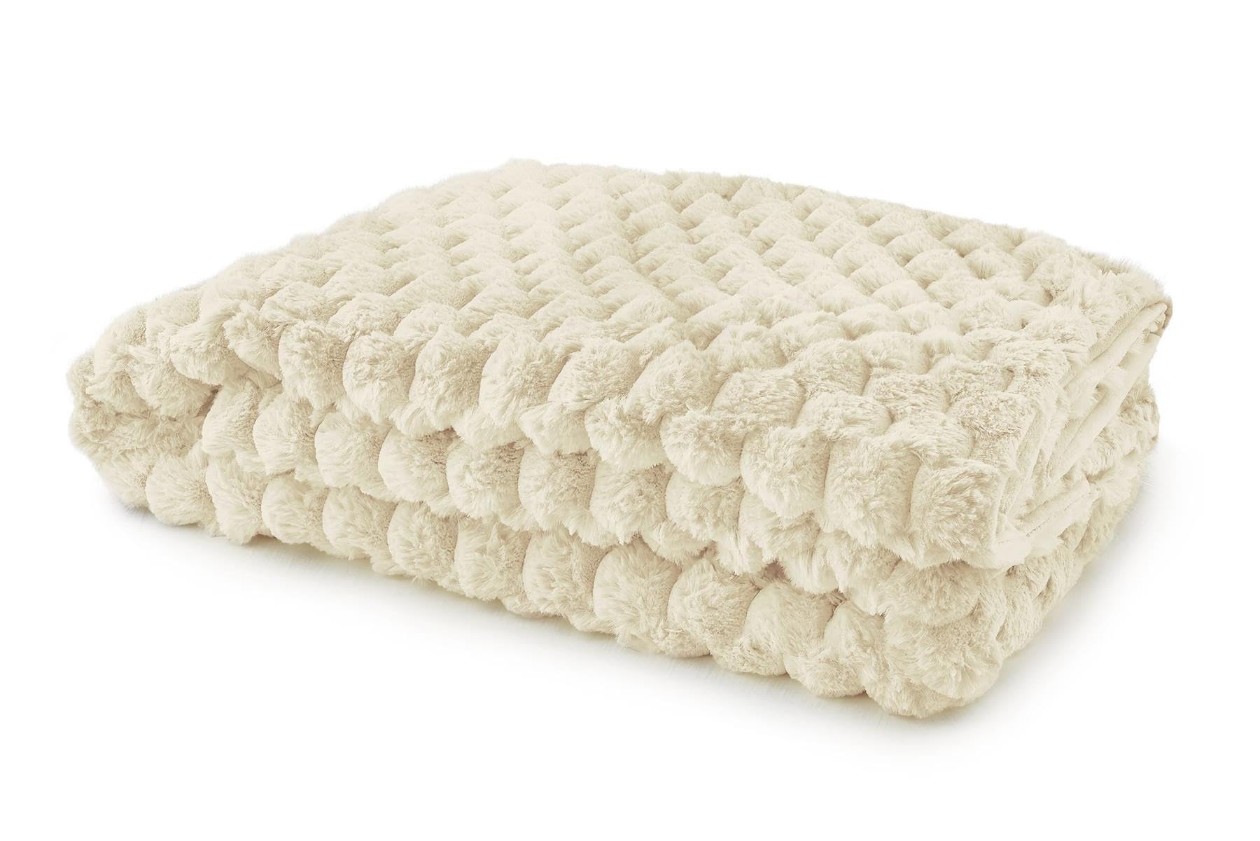 Emma Barclay Lush Luxurious Fluffy Faux Rabbit Fur Throw Blanket (Cream, 50x60 (127x152cm))