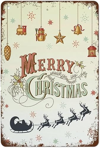 Letrero de metal vintage con texto en inglés Merry Christmas, póster de árbol de Navidad, decoración de pared retro de Papá Noel, decoración