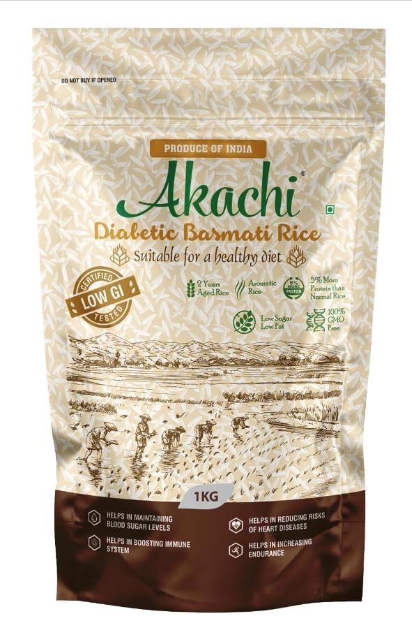 Akachi Diabetic Basmati Rice, Clinically Certified Low GI Rice | 100% GMO Free | Low Sugar | Low Fat | To Manage Blood Sugar Level, for Diet & Diabetic Patients | (1KG) (B0D94NHNYQ) Amazon Price History, Amazon Price Tracker
