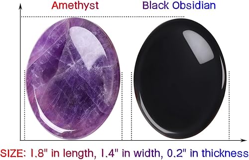 Miniatura 5 de 2 piedras de preocupación para amatista, amatista, obsidiana negra, cristales curativos tallados a mano, piedras para el pulgar, meditación de