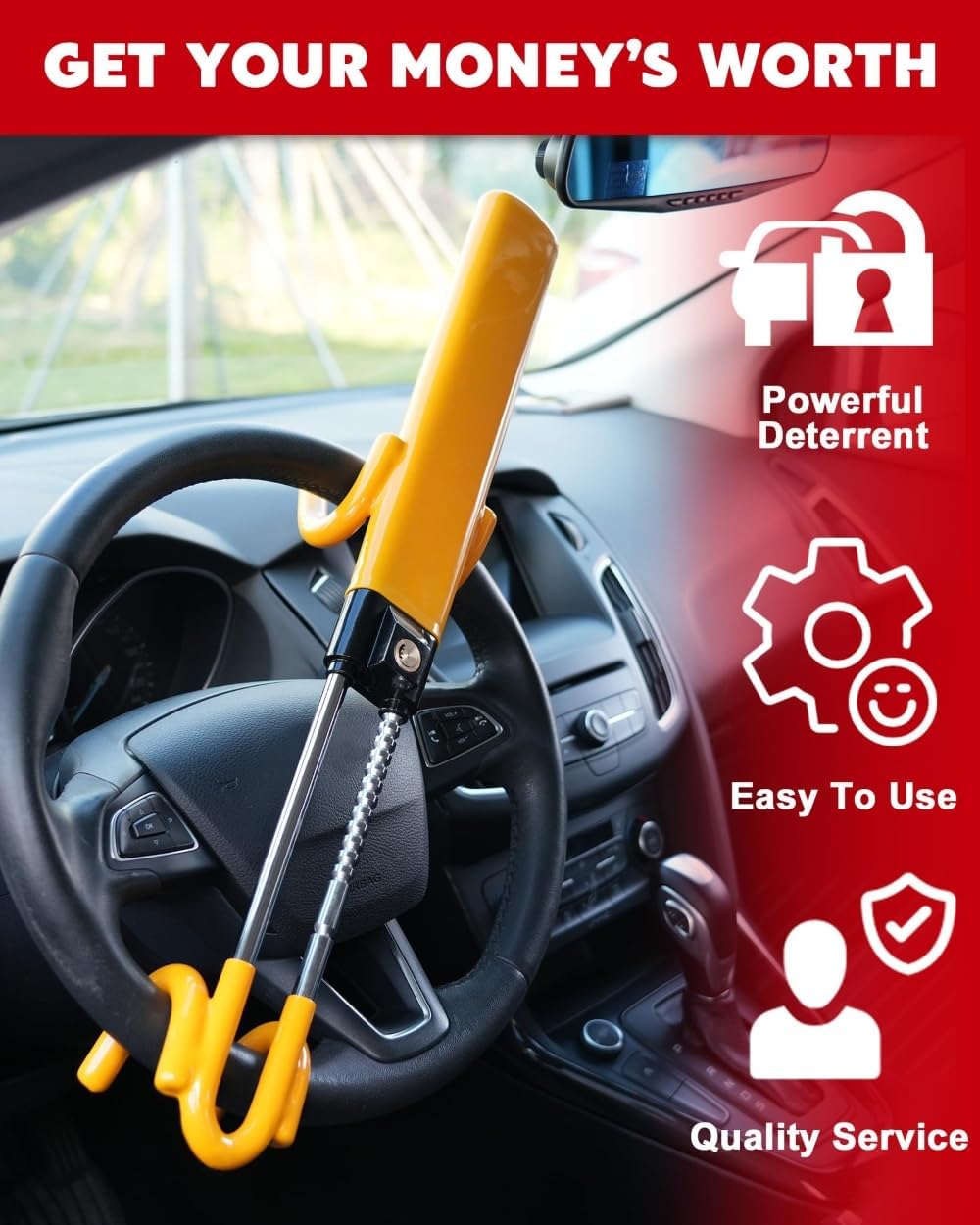 Canne Antivol Voiture Bloque Volant, pour Jeep Avenger Cherokee Commander Grand Cherokee Liberty Patriot, Serrure Haute Sécurité, Robuste, Ajustement Universel, 2 Clés,B-Yellow