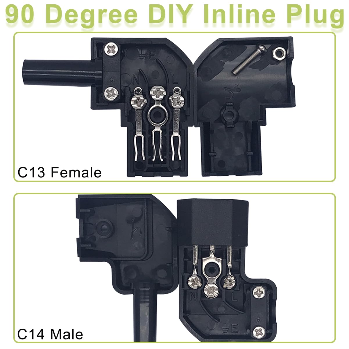 4 pezzi IEC320 C13 C14 connettore ad angolo retto 250V 10A 3 pin femmina maschio adattatore presa di alimentazione ricablabile in linea, per PDU cabinet auto elettrica luce LED case