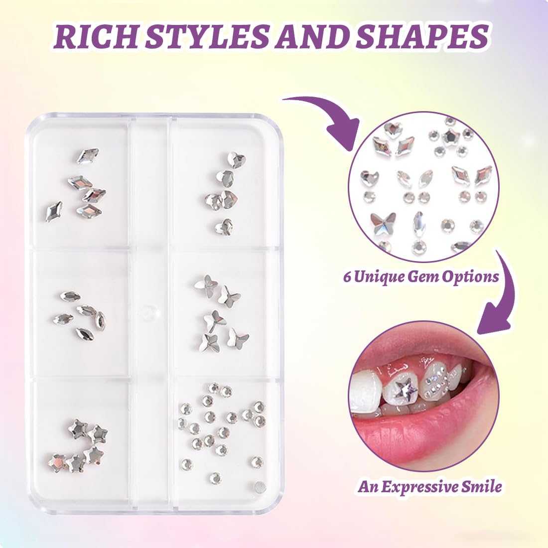 Kit Gemas Dentales, 48 Piezas Gemas Dentales, Tooth Gems, Diamantes para Dientes, Grillz, Joyería Dientes, Rhinestones, Dientes Accessorios, Für Fiestas Decoración