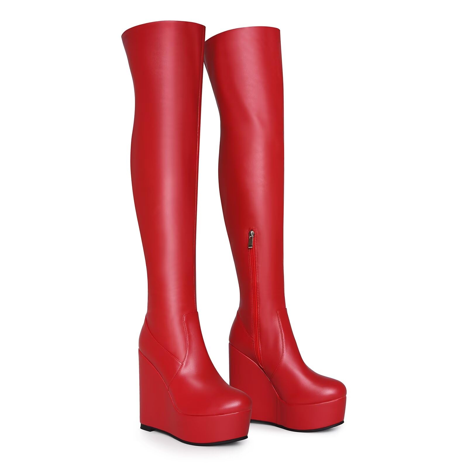 Frankie Hsu Sexy Wedge Platform Handmade High Heel Over The Knee Long Boots Red Thigh Big Large Size