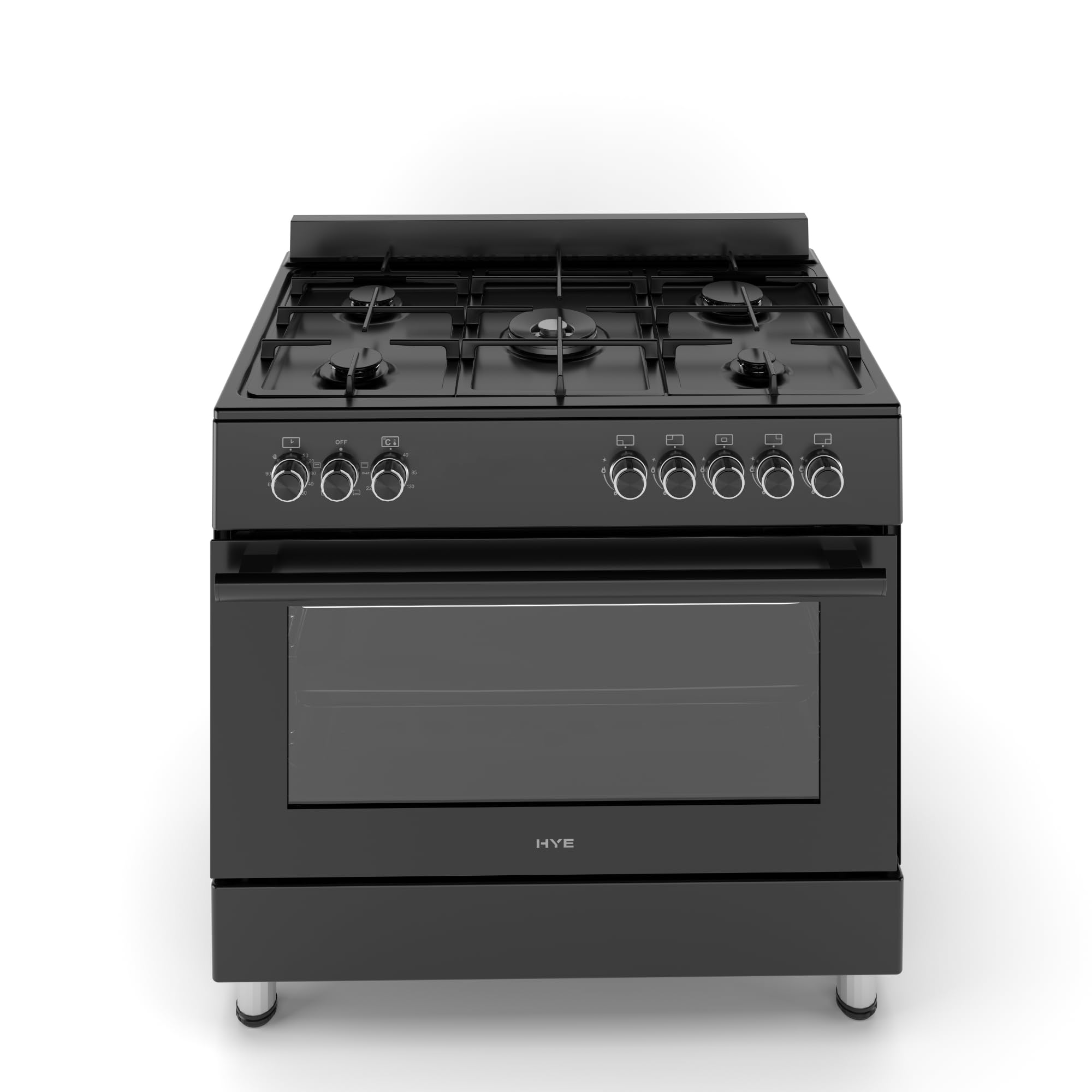 HYE Cooker - Gas Cooker, Versatile 5 Burner Gas Hob, Electric Oven, Smart Digital Controls, 90cm Width, Freestanding Design, Matte Black, Perfect For Busy Family Kitchens & Larger Homes - C01FS90G18 — view 5