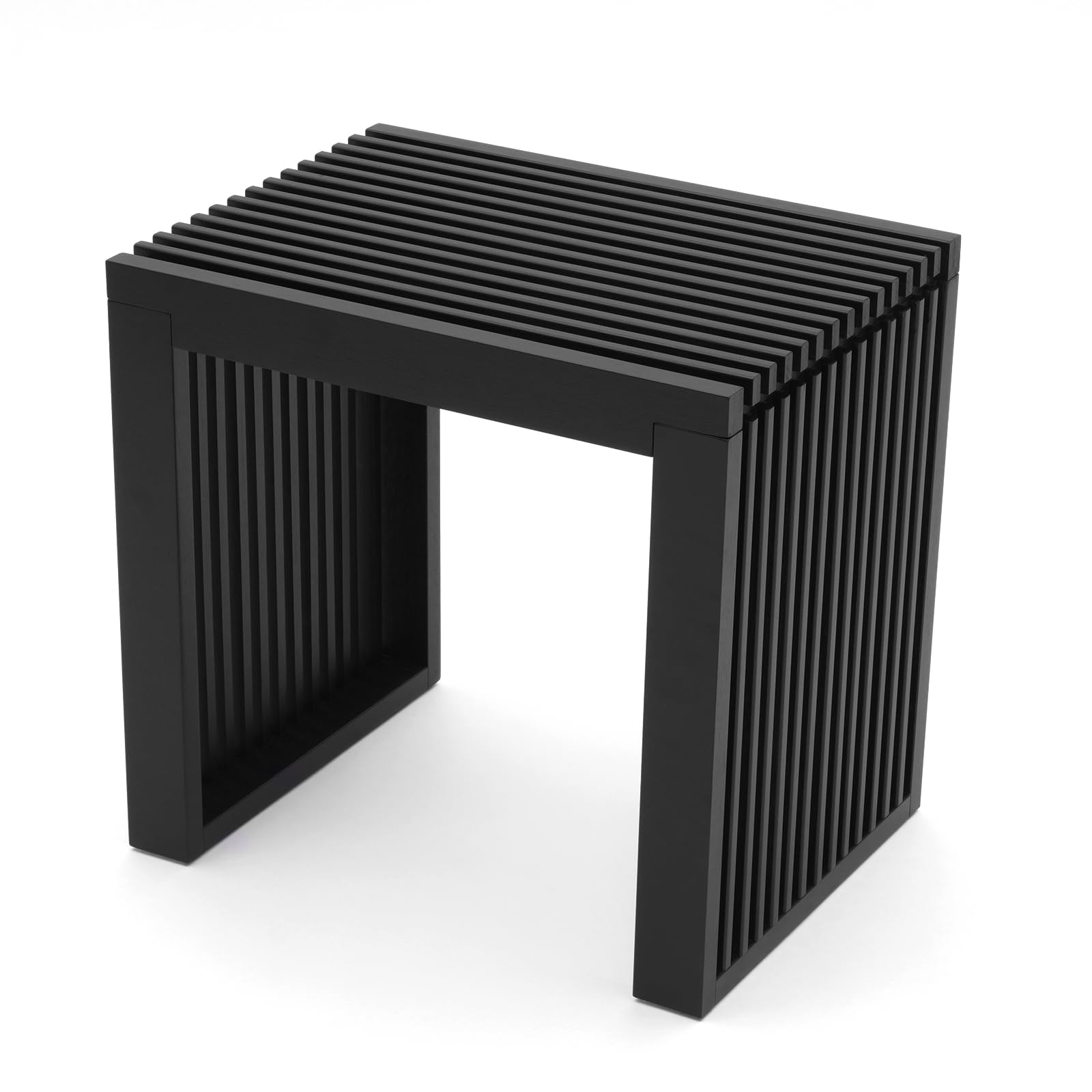 BAM BOO BOX Bambú Banco Negro - Robusto Banco Madera sin Respaldo para Pasillo, Baño, Cocina, Comedor o Dormitorio - pequeño Mueble Recibidor Entrada 45x33x43 cm - cargable hasta 250 kg