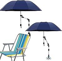 Vista 8 de Paraguas para silla de playa con abrazadera de 49.2 pulgadas, paraguas de golf ajustable de 360° con clip y soporte retráctil, parasol para camping
