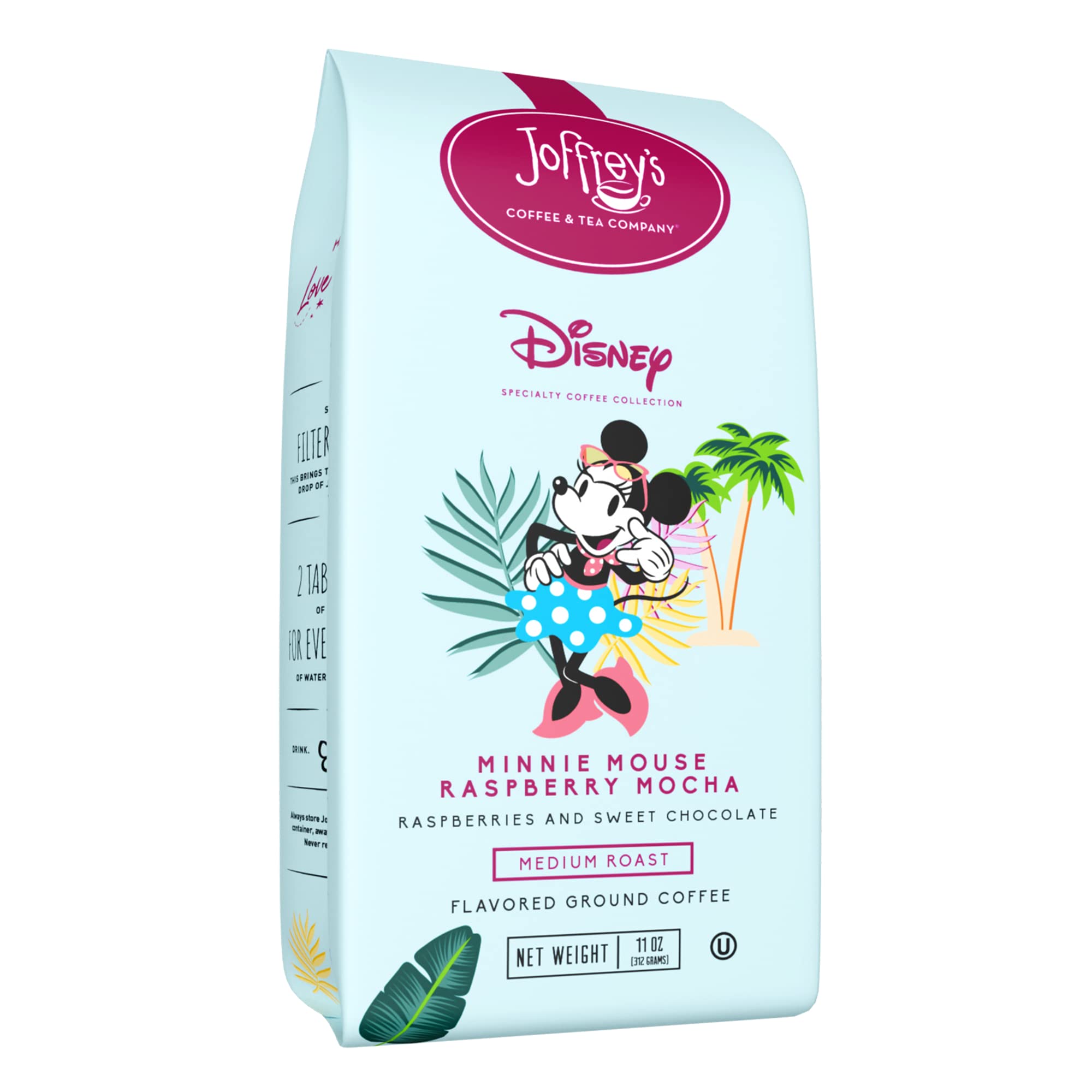 Joffrey's Coffee - Disney Minnie Mouse Raspberry Mocha, Summer Seasonal Sips from the Disney Specialty Coffee Collection, Medium Roast, Robust Fruity Flavors, Brew or French Press (Ground, 11 oz)