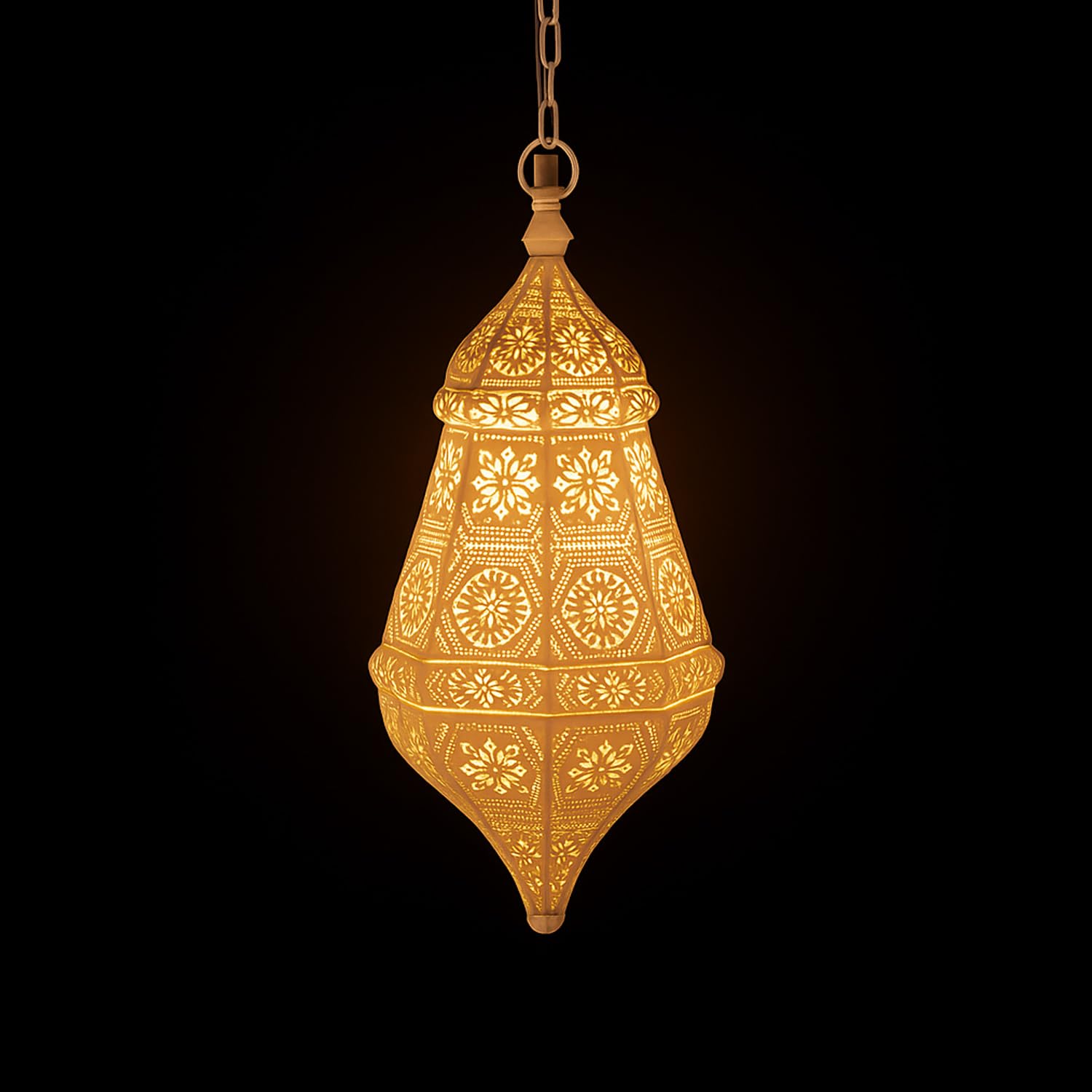Orientalische Pendelleuchte Salma aus Metall in Weiß 40 cm Wohndeko