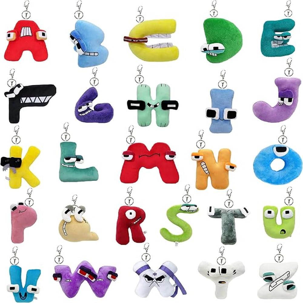 wiztex Alpha Bet Lore Keyring Set - Portable Learning Letters Alpha Bet Lore Plush - Colourful Cartoon Educational Keycahin Letters - Alpha Bet Letters Keychain Set (26 Pieces), Multicoloured