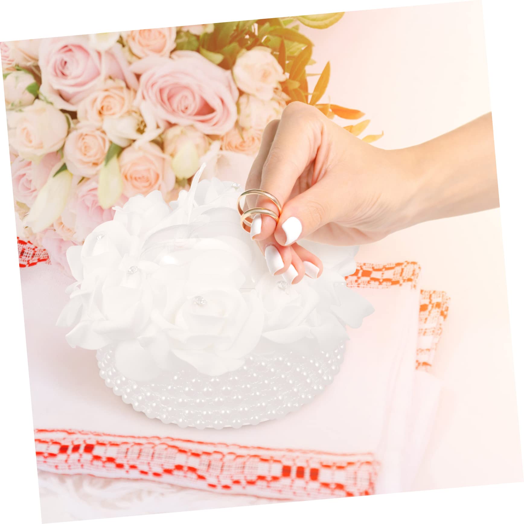 Ciieeo 3pièces Coussin Anneau De Mariage Forme De Gâteau avec Roses Boîte pour Cérémonie Fiançailles Et