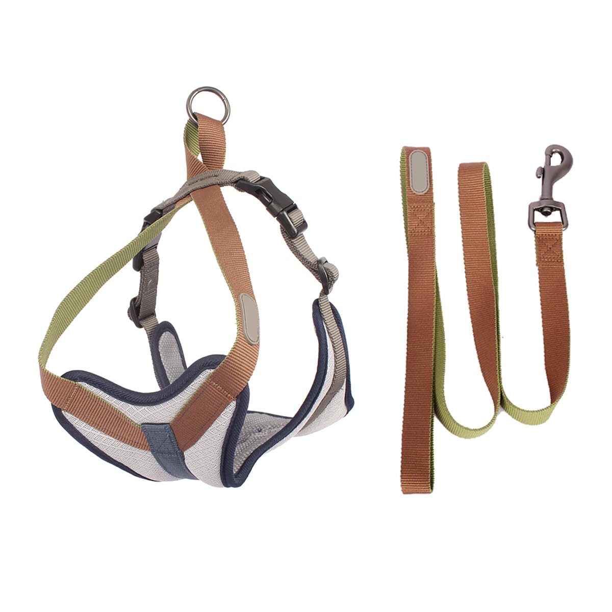 Dog Harness No Pull Adjustable, Reflective Breathable Mesh Vest, Lightweight Grey Walking Harness with Lead for Small Dogs (Chest 11"–18")