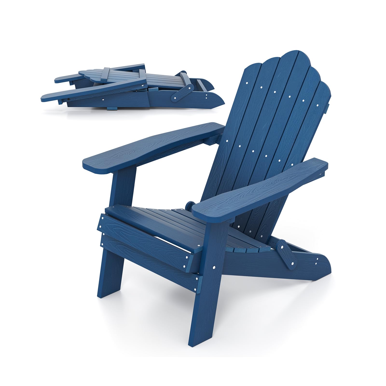 KOMFOTTEU Silla Adirondack Plegable, Silla de Jardín de Hips con Respaldo Inclinado y Reposabrazos Anchos, Sillón Ergonómica con Carga de 180 kg, Asiento de Exterior para Balcón, Terraza (Azul)