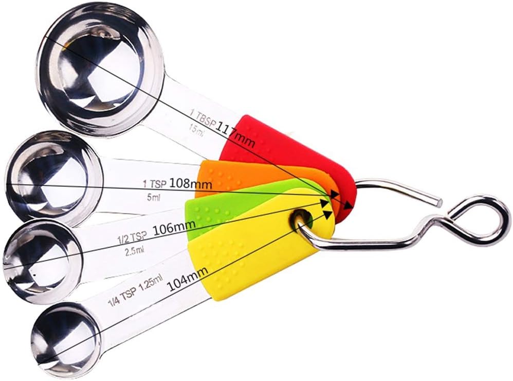 Measuring Spoon, Stainless Steel Four-piece Set Silicone Handle Nested Structure Portable Store