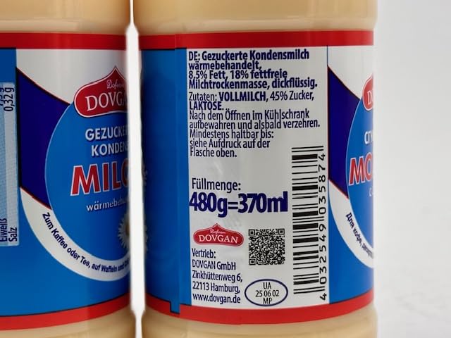 DOVGAN gezuckerte Kondensmilch 8,5% Fett 2x 480 g Lebensmittel & Getränke
