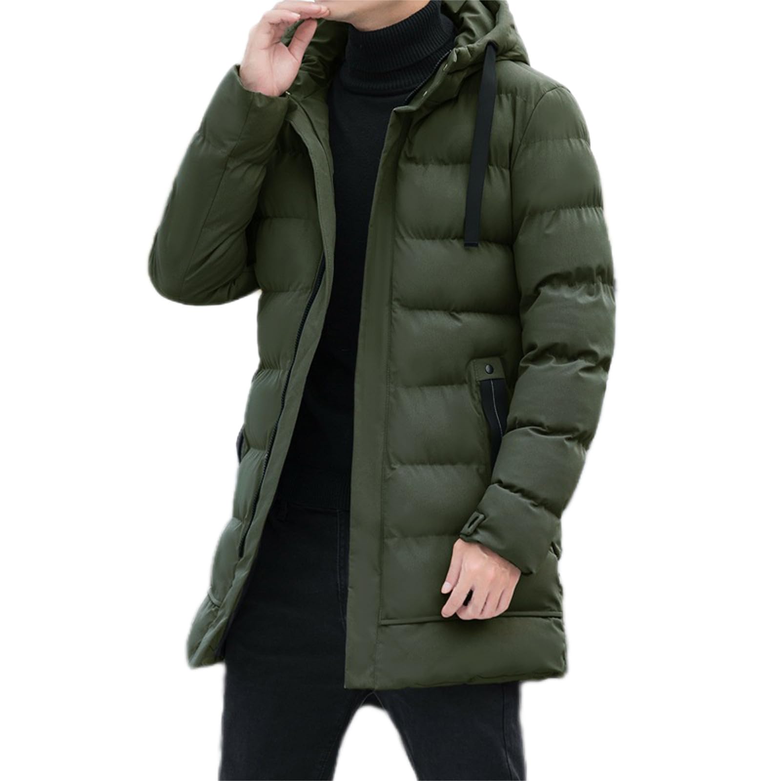 Generisch Steppmantel Herren Lang Winterjacke Männer Outdoor-Mantel Mit Kapuze Daunenmantel Warm Winddicht Herrenjacke Wintermantel Pufferjacke Reissverschluss Winter Langarm Mantel Dicke Daunenjacke
