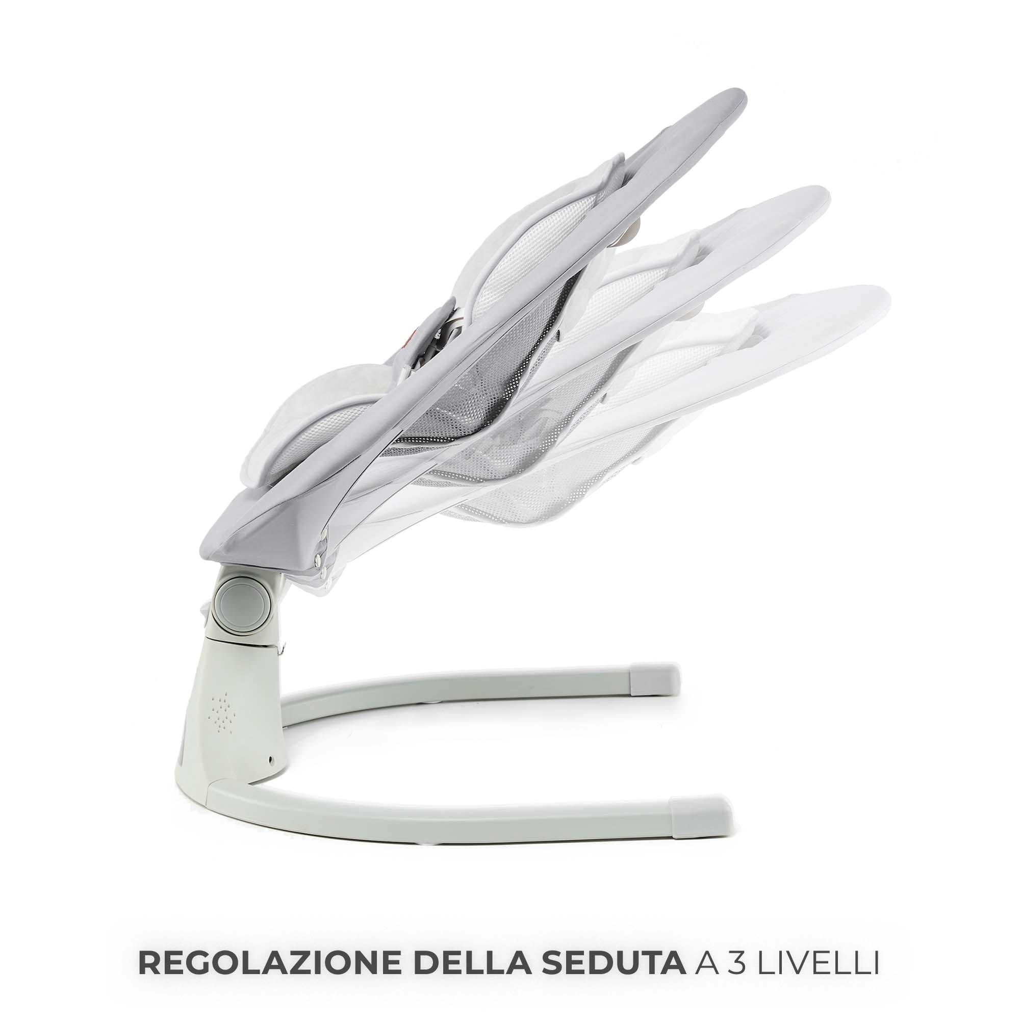 Kinderkraft TULSY - Bouncer elettrico a dondolo, automatico a 5 livelli, timer 8/15/30 min, pannello touch o telecomando, Bluetooth USB, 12 melodie, 3 reclinabili, imbracatura a 5 punti, zanzariera a