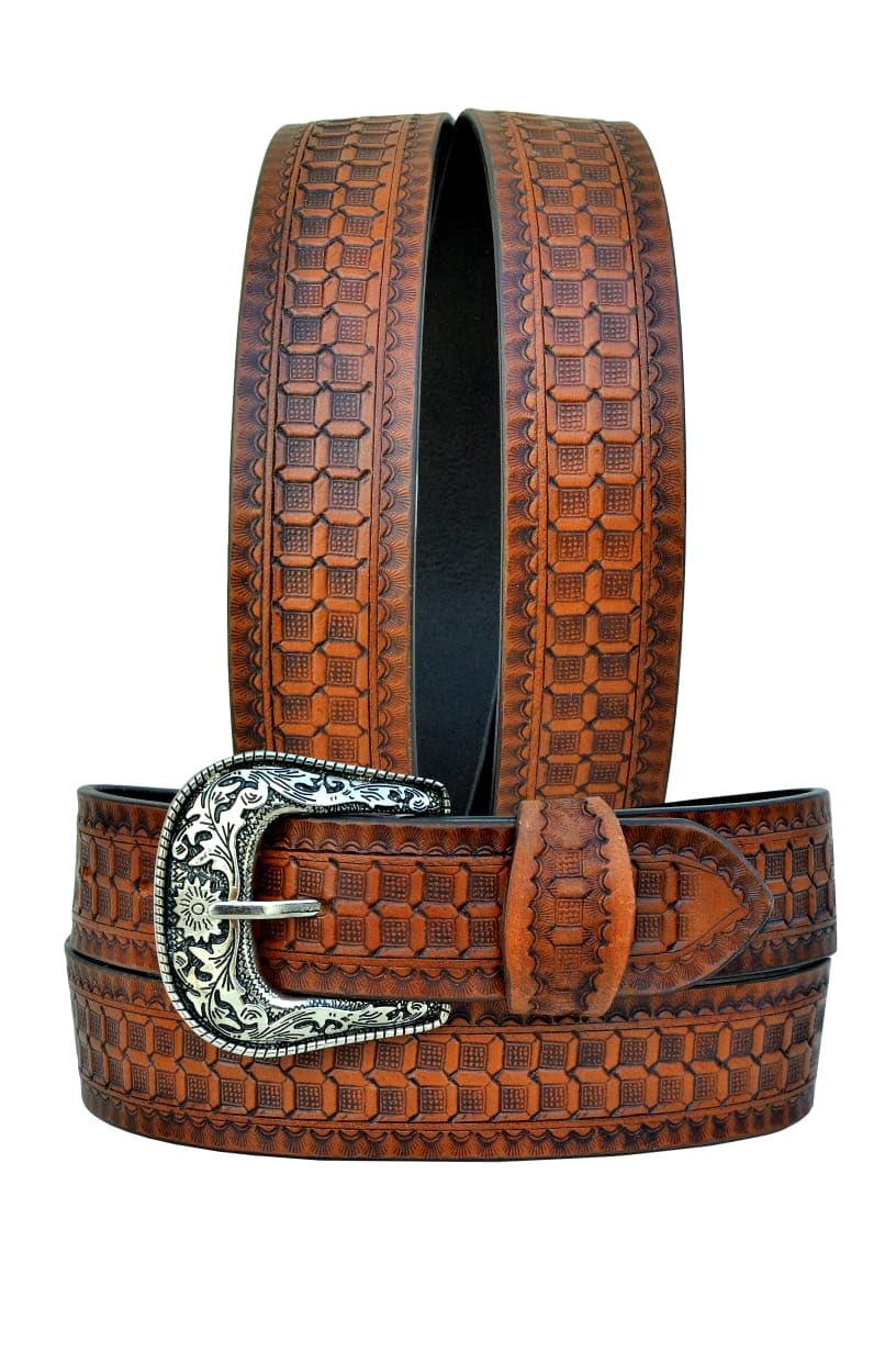 Affilare Western Genuine Leather Tooled Casual Jeans Belt For Men and Women 30AB110-30