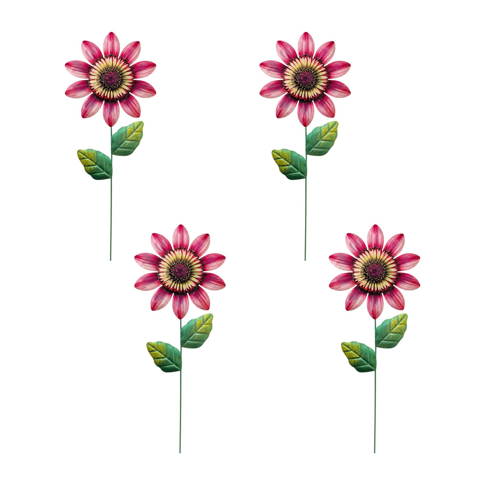Metal Sunflower Yard Accent Stakes Set of 4Pcs for Flower Beds, Courtyard Displays, and Garden Border Display Areas Metal Sunflower Garden Stake Decor Flower Bed Stake Decorations Painted Iron Yard