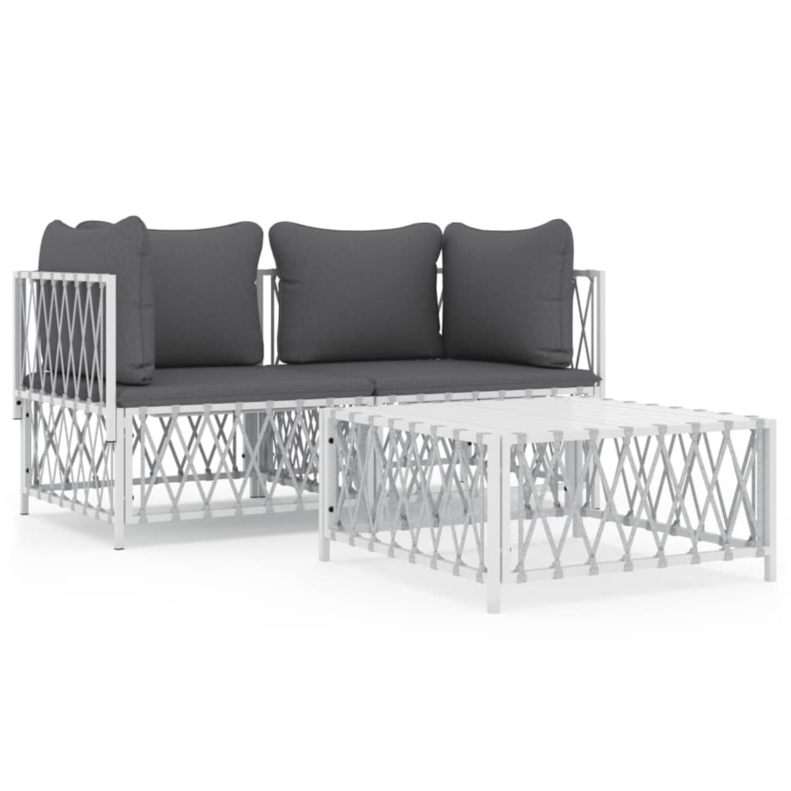 Homgoday 3-TLG. Gartenlounge Set Gartensofa Gartenmöbel Set Sitzgruppe Loungemöbel Sitzgarnitur Gartenlounge mit Kissen Balkonmöbel Gartengarnitur Weiß Stahl