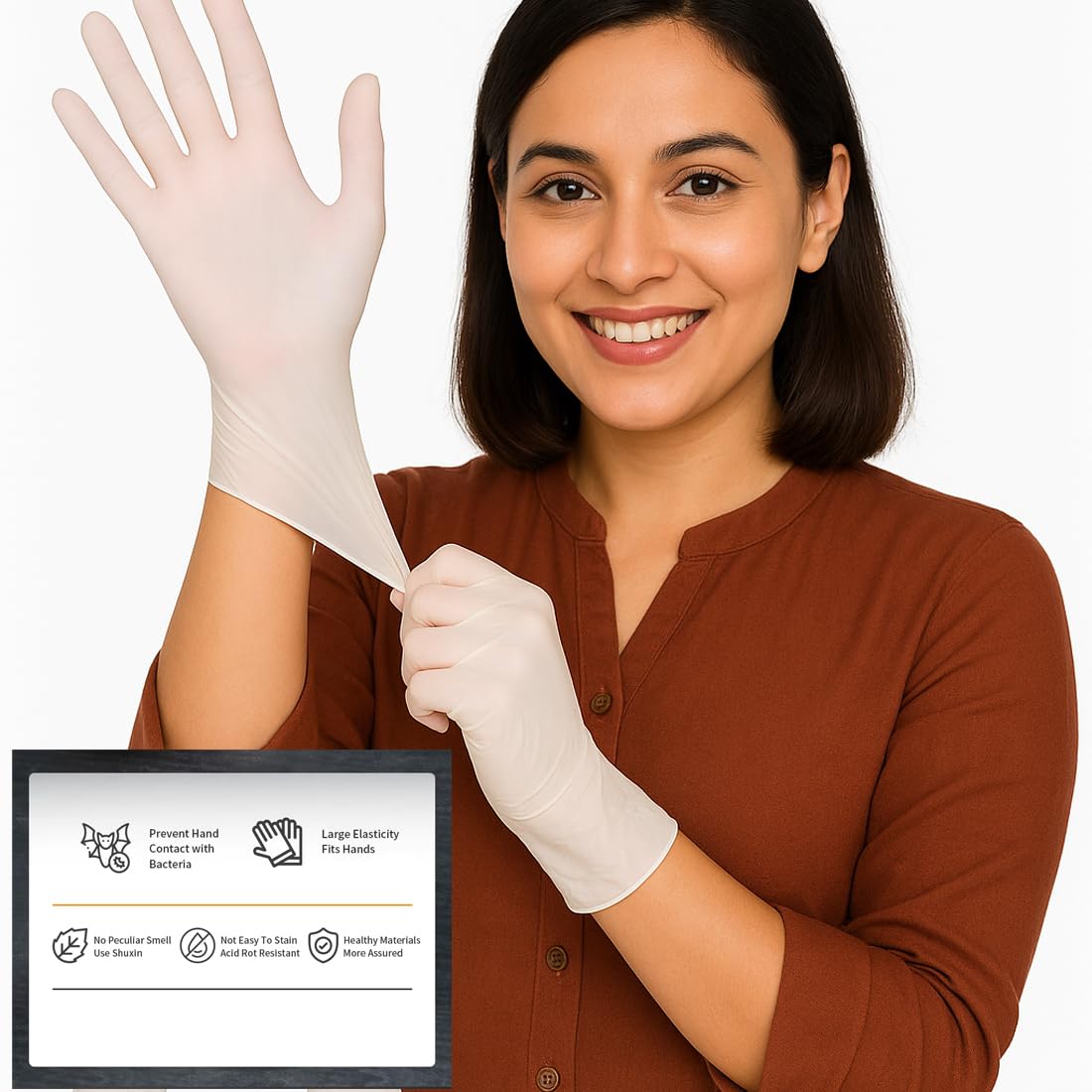 adbeni Disposable Latex Gloves | Food Handling | Powder Free | Premium | for Medical Examination, Kitchen, Cleaning, Cooking, Salon, Spa, Gardening, Travel & Grooming | Stretchable Fit | Pack of 100