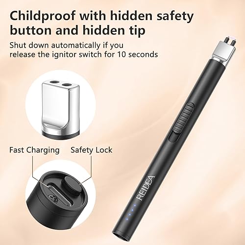 Miniatura 9 de REIDEA Lighter S4 Pro - Cerradura de seguridad eléctrica recargable por USB con indicador de batería LED, sin llama, resistente al viento,