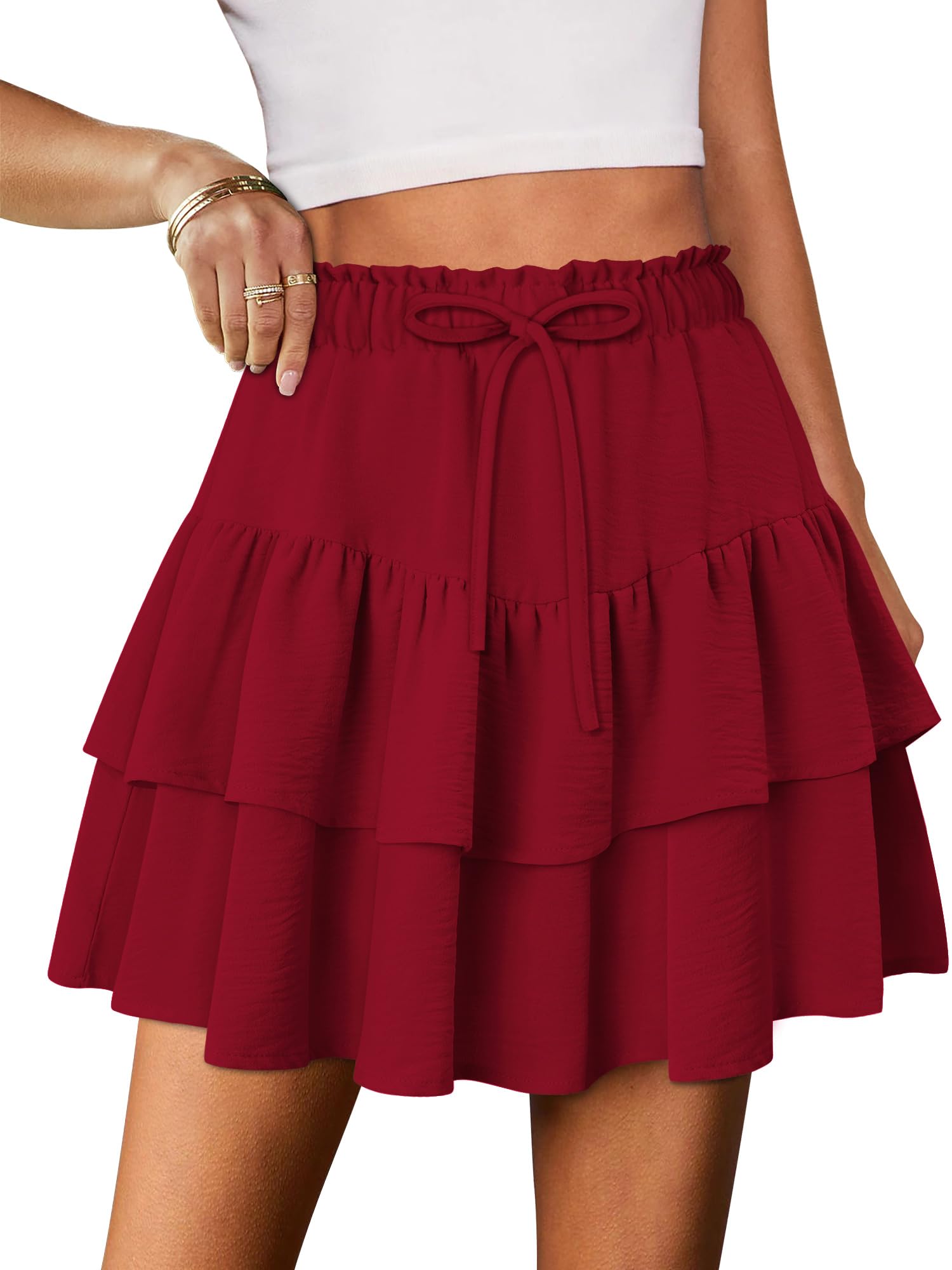 onlypuff Womens Boho Mini Skorts Flowy Butterfly Short Elastic High Waist Ruffle Tiered Skirts Summer Lounge Shorts