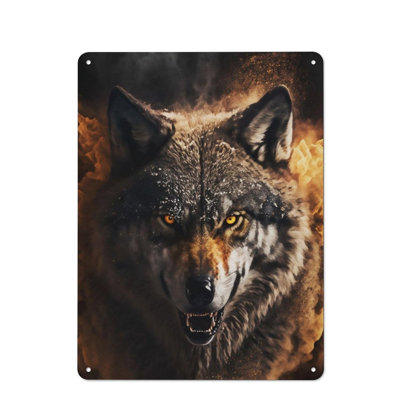 Junmoney The Wolf Portrait Retro Metal Wall Sign 40X30cm Featuring For Hallway Wall, For Garage, Workshop And Man Cave Decoration